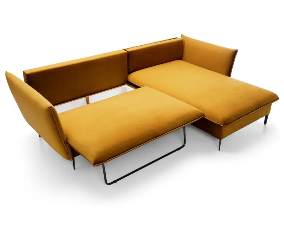 Narożnik z funkcją spania BOSS musztardowy komfortowy I sklep meblowy MIRAT.