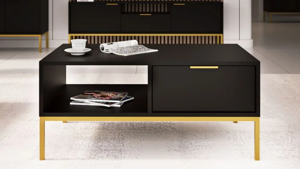 Stolik kawowy AUSTIN 80x60 czarny/złoty z półką w stylu glamour I sklep meblowy MIRAT. styl GLAMOUR