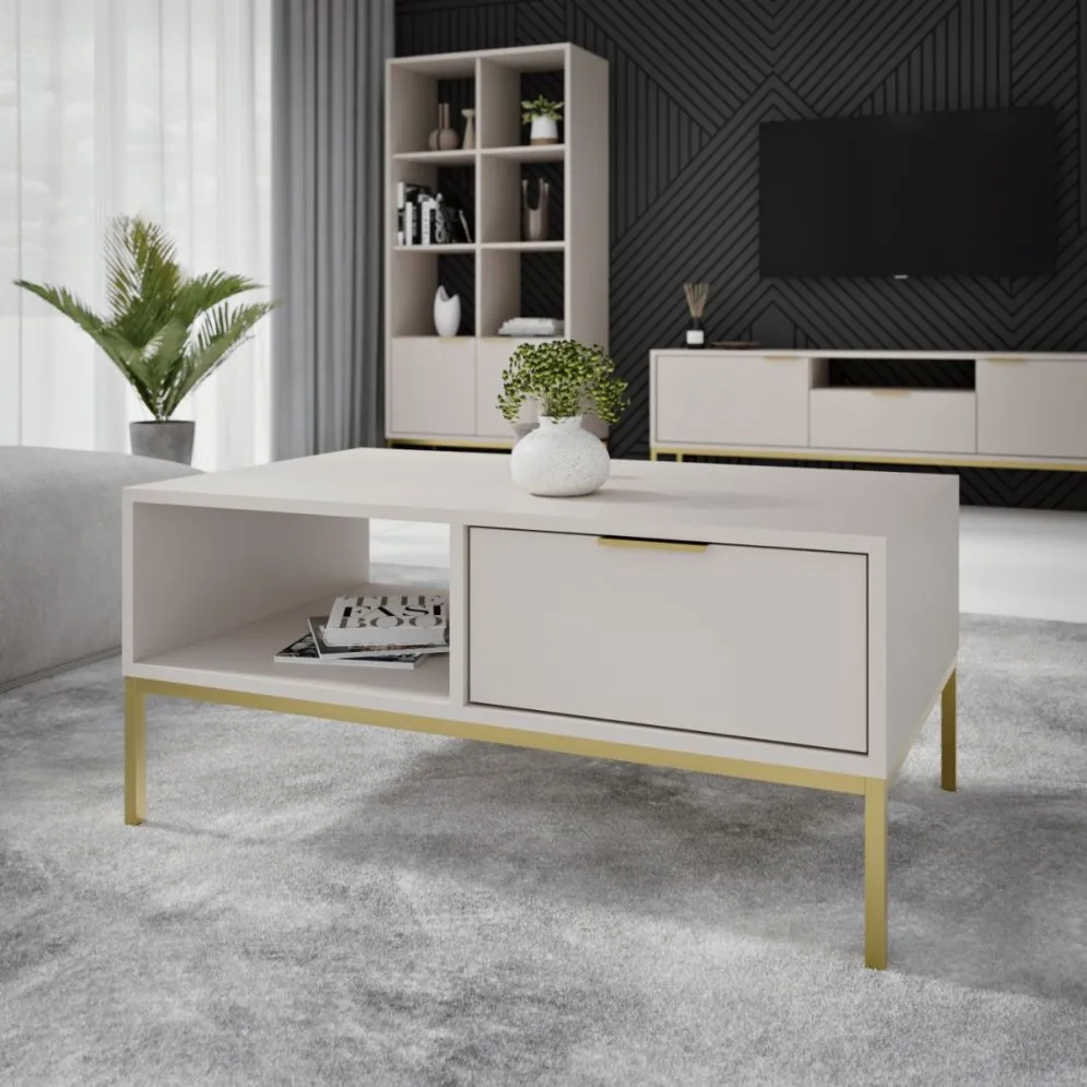 Stolik kawowy AUSTIN 80x60 kaszmir/złoty polskiej produkcji I sklep meblowy MIRAT. styl GLAMOUR