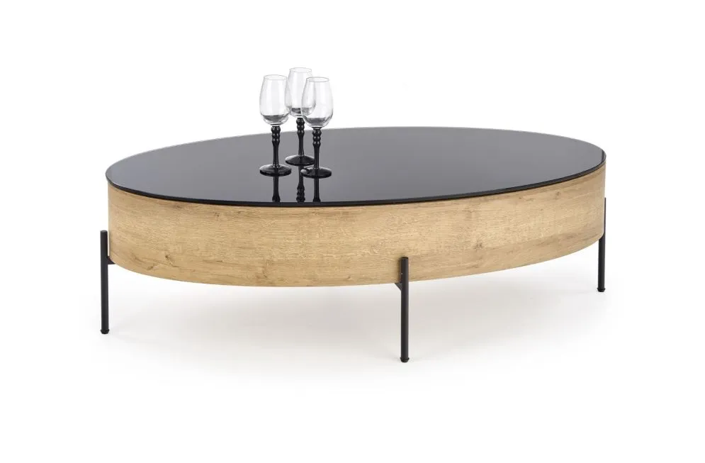 Szklana drewniana ława owalna na metalowych nóżkach Zenga 120x60