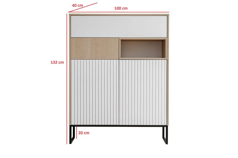 Komoda ZOE 2D2S jodełka scandi/biały mat dwuszufladowa I sklep meblowy MIRAT. styl RYFLOWANY, SKANDYNAWSKI