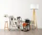 Lampa stojąca HOME 50 biała/pepitka/sosna z włącznikiem nożnym | MIRAT.