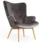 Fotel tapicerowany MOSS VELVET typu uszak szary | MIRAT styl SKANDYNAWSKI, VINTAGE