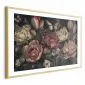 Plakat Kwiaty na turkusowym tle 30x21 cm z ramą złotą z marginesem | MIRAT.