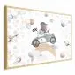 Plakat Miś w wyścigówce 30x21 cm z ramą złotą bez marginesu | MIRAT.