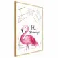 Plakat Hi flamingo 21x30 cm z ramą złotą z marginesem | MIRAT.