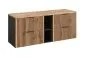 Wisząca szafka pod umywalkę nablatową XILO BLACK WOTAN 82 czarna/dąb x2 + regał - zestaw 140 cm z blatem  I sklep meblowy MIRAT. styl LOFT, RYFLOWANY kolekcja XILO