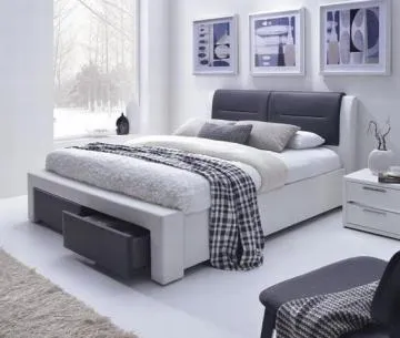 Łóżko Cassandra S 160x200 białe/czarne z szufladami