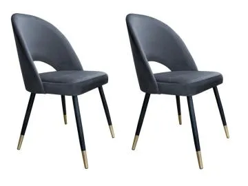 Zestaw krzeseł ISKAR BL VELVET GOLD 2 szt ciemno szare