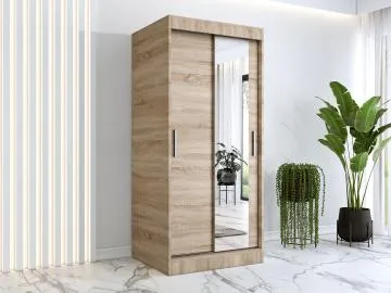 Szafa przesuwna MODUO COMFORT 90 dąb sonoma z lustrem po prawej