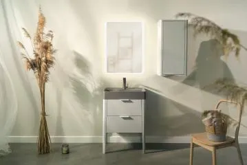 Umywalka wpuszczana VIBE 80 cm beton mat kwarcowa bez otworu na baterię