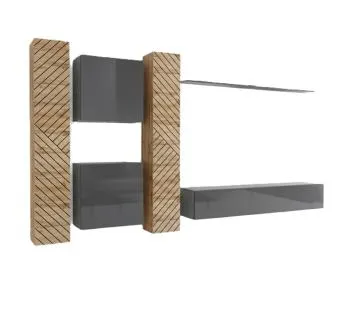 Meblościanka SWITCH LAMEL VI szara/dąb wotan