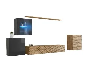 Meblościanka SWITCH LAMEL XV szara/dąb wotan