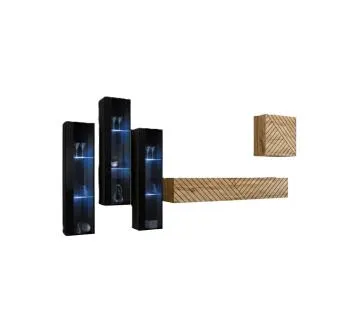 Meblościanka SWITCH LAMEL XIII czarna/dąb wotan