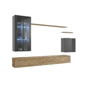 Meblościanka SWITCH LAMEL XII szara/dąb wotan