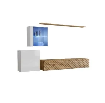 Meblościanka SWITCH LAMEL XV biała/dąb wotan