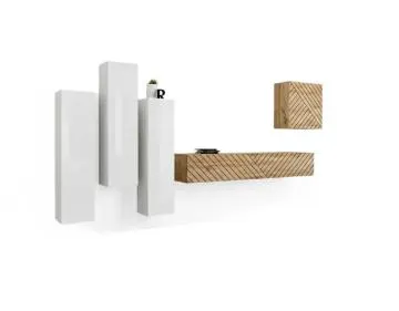 Meblościanka SWITCH LAMEL III biała/dąb wotan