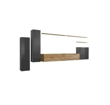 Meblościanka SWITCH LAMEL I szara/dąb wotan