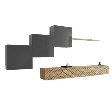 Meblościanka SWITCH LAMEL X szara/dąb wotan