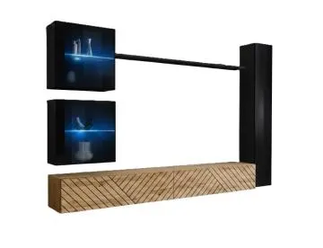 Meblościanka SWITCH LAMEL XVIII czarna/dąb wotan