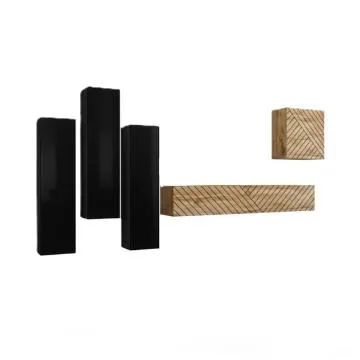 Meblościanka SWITCH LAMEL III czarna/dąb wotan