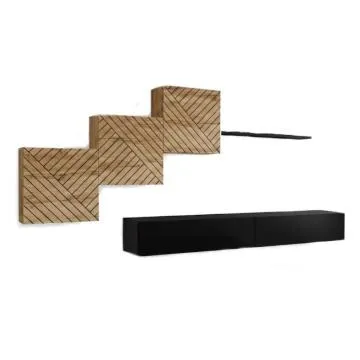 Meblościanka SWITCH LAMEL X dąb wotan/czarna