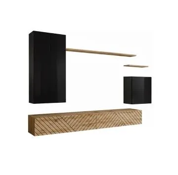 Meblościanka SWITCH LAMEL II czarna/dąb wotan