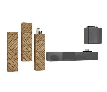 Meblościanka SWITCH LAMEL III dąb wotan/szara