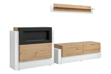 Meblościanka QUEENS dąb artisan/biały z biokominkiem