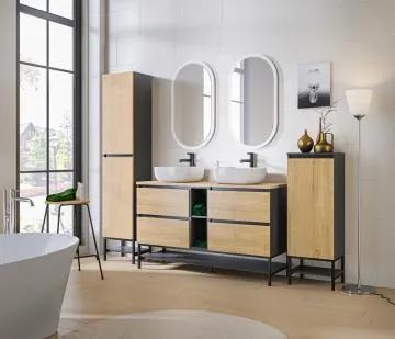 Szafka pod umywalkę nablatową MONAKO GREY OAK 820x2 + MONAKO GREY 810 zestaw z blatem 140cm