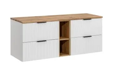 Szafka pod umywalkę nablatową ADEL WHITE 82 60cmx2 biała - zestaw 140 cm z regałem i blatem
