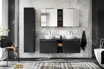 Szafka pod umywalkę nablatową SANTA FE BLACK 60 cmx2+ regał 20cm- zestaw z blatem 140cm