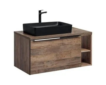 Szafka pod umywalkę nablatową SANTA FE OAK 80 cm + regał dolny 20 cm dąb - zestaw z blatem