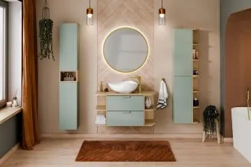 Szafka pod umywalkę nablatową ASTER GREEN 80cm zielony mat - zestaw 120cm z blatem i 2x regał