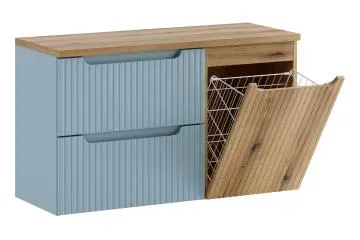 Szafka pod umywalkę nablatową NOVA DENIM 2S 60cm niebieska/dąb - zestaw 100cm z koszem na pranie i blatem 
