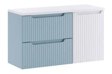 Szafka pod umywalkę nablatową NOVA DENIM 2S 60cm niebieska/biała- zestaw 100cm z koszem na pranie i blatem 