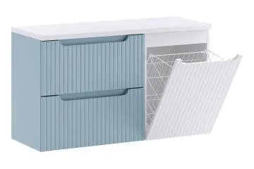 Szafka pod umywalkę nablatową NOVA DENIM 2S 60cm niebieska/biała- zestaw 100cm z koszem na pranie i blatem 