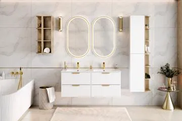 Szafka łazienkowa ASTER WHITE 1D 30cm biały mat/dąb cremona zestaw 50cm z regałem