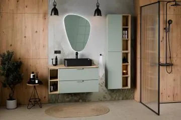 Szafka pod umywalkę nablatową ASTER GREEN 60cm zielony mat - zestaw 80cm z blatem i regałem 20cm
