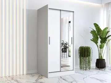 Szafa przesuwna MODUO COMFORT 90 biała mat z lustrem po prawej