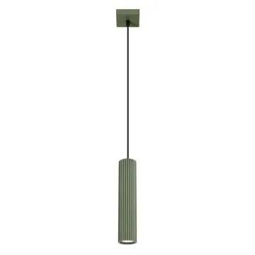 Lampa wisząca KARBON 1 zielona oliwkowa ryflowana