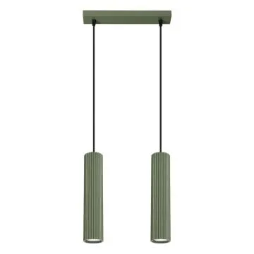 Lampa wisząca KARBON 2 zielona oliwka ryflowana