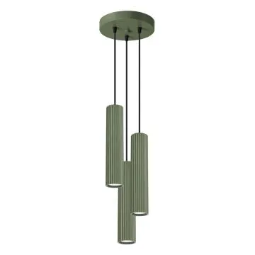 Lampa wisząca KARBON 3P zielona oliwka ryflowana