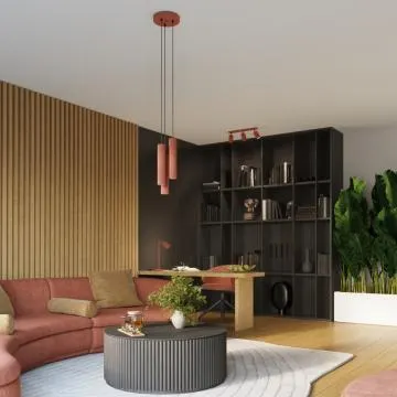 Lampa wisząca KARBON 3P ochra czerwona ryflowana