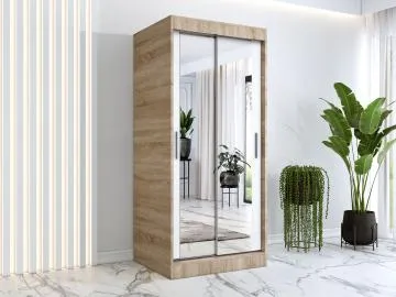 Szafa przesuwna MODUO COMFORT 90 dąb sonoma/biała mat z dwoma lustrami