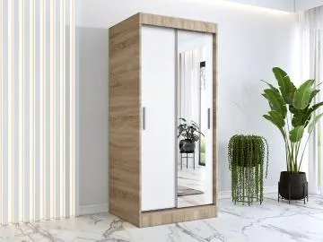 Szafa przesuwna MODUO COMFORT 90 dąb sonoma/biała mat z lustrem po prawej
