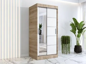 Szafa przesuwna MODUO COMFORT 3 90 dąb sonoma/biała mat z lustrem