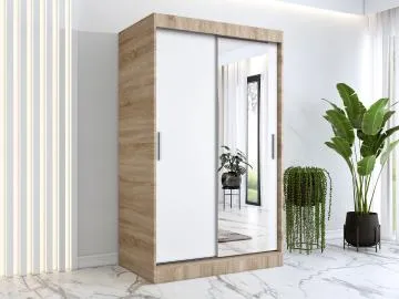 Szafa przesuwna MODUO COMFORT 120 dąb sonoma/biała mat z lustrem po prawej