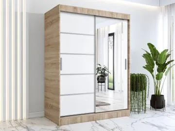 Szafa przesuwna MODUO COMFORT 2 150 dąb sonoma/biała mat z lustrem