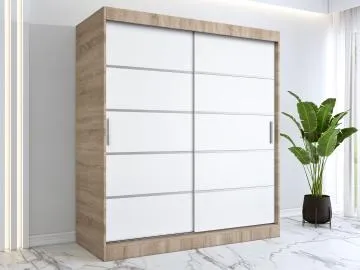 Szafa przesuwna MODUO COMFORT 180 dąb sonoma/biała mat z listwami